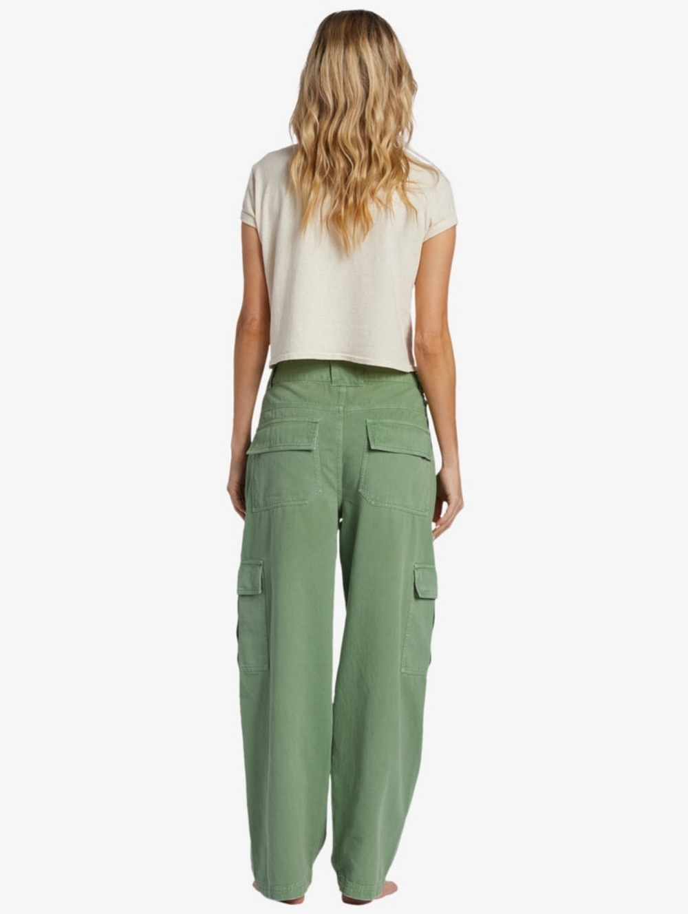 Billabong Walk Along Pants Green Twill Cargo Utilitarian Wide Leg Trousers Sz - Picture 4 of 14